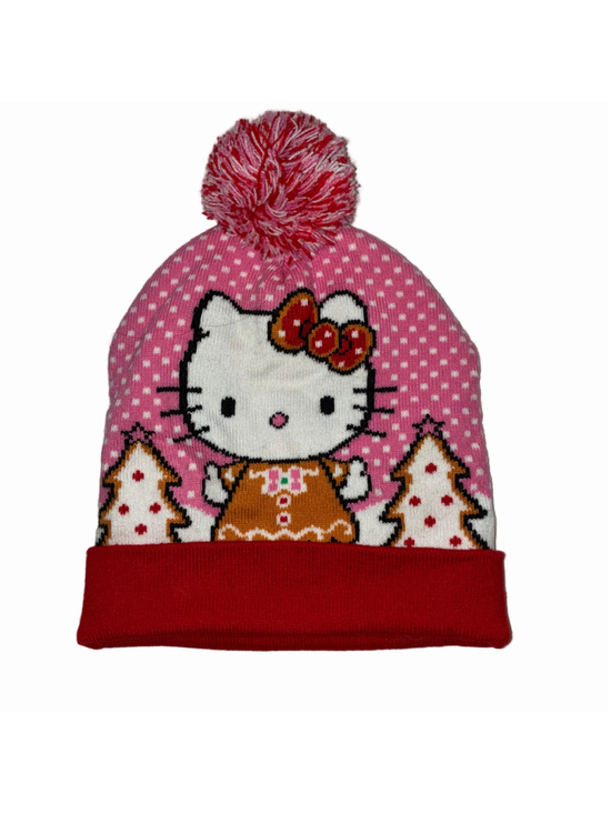 Hello Kitty Accessories - Women's Hello Kitty Christmas Pom Pom Beanie Hat Pink Red One Size